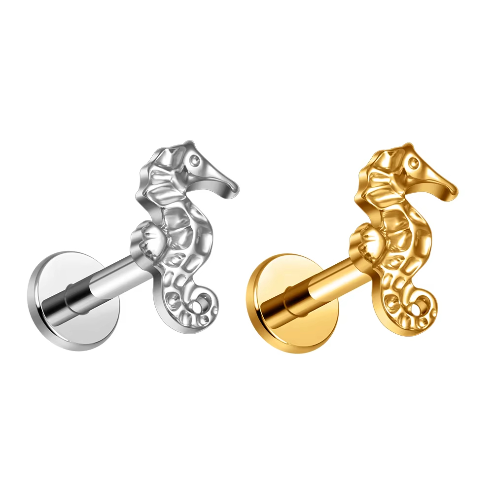Titanium Seahorse Shape Septum Hoop Piercing Nose Stud Labret Cartilage Tragus Helix Lobe Earring Body Jewelry