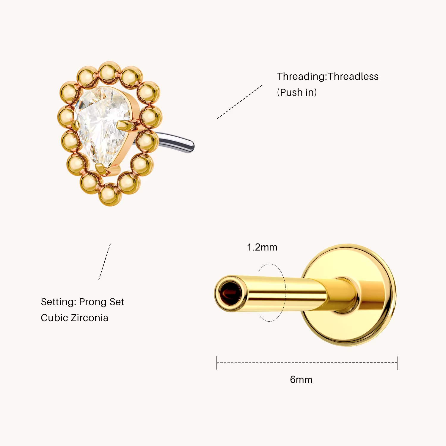 Titanium Tragus Conch Helix Piercing Jewelry Threadless Flat Back Stud Cartilage Earrings