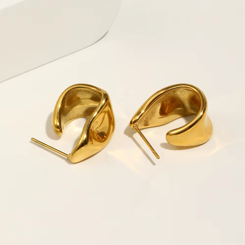 Trending Irregular 18K Gold Plated Stainless Steel Hoop Earrings Tarnish-Free Jewelry Boucles D'oreilles