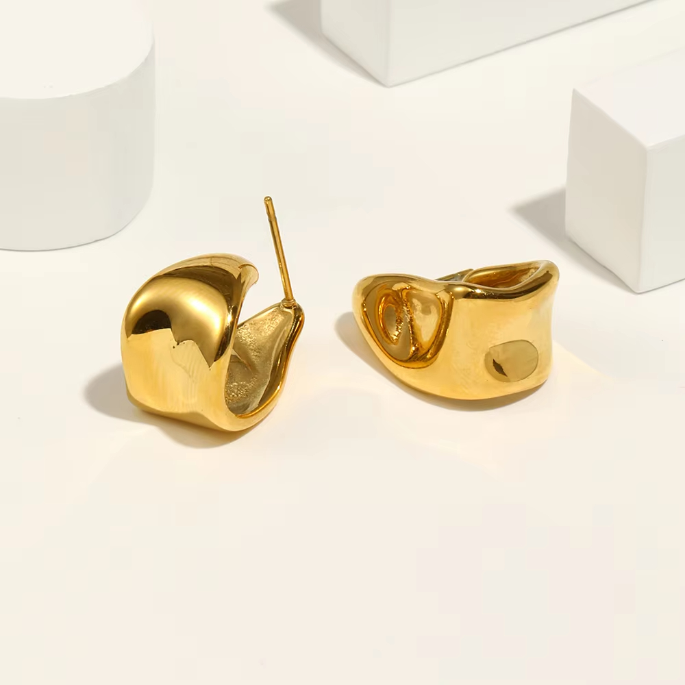 Trending Irregular 18K Gold Plated Stainless Steel Hoop Earrings Tarnish-Free Jewelry Boucles D'oreilles