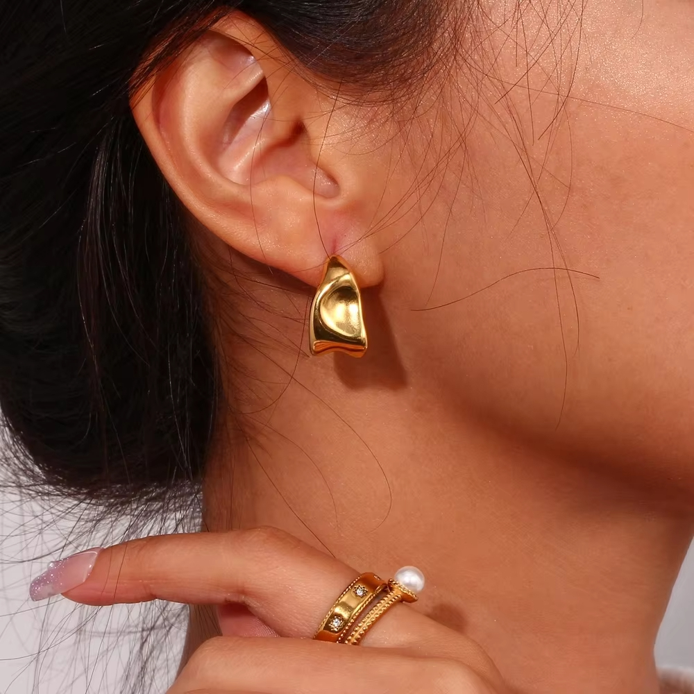 Trending Irregular 18K Gold Plated Stainless Steel Hoop Earrings Tarnish-Free Jewelry Boucles D'oreilles