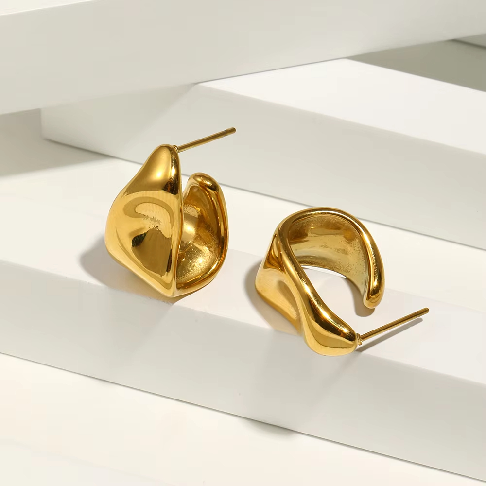 Trending Irregular 18k Gold Plated Stainless Steel Hoop Earrings Tarnish Free Jewelry Boucles D'oreilles