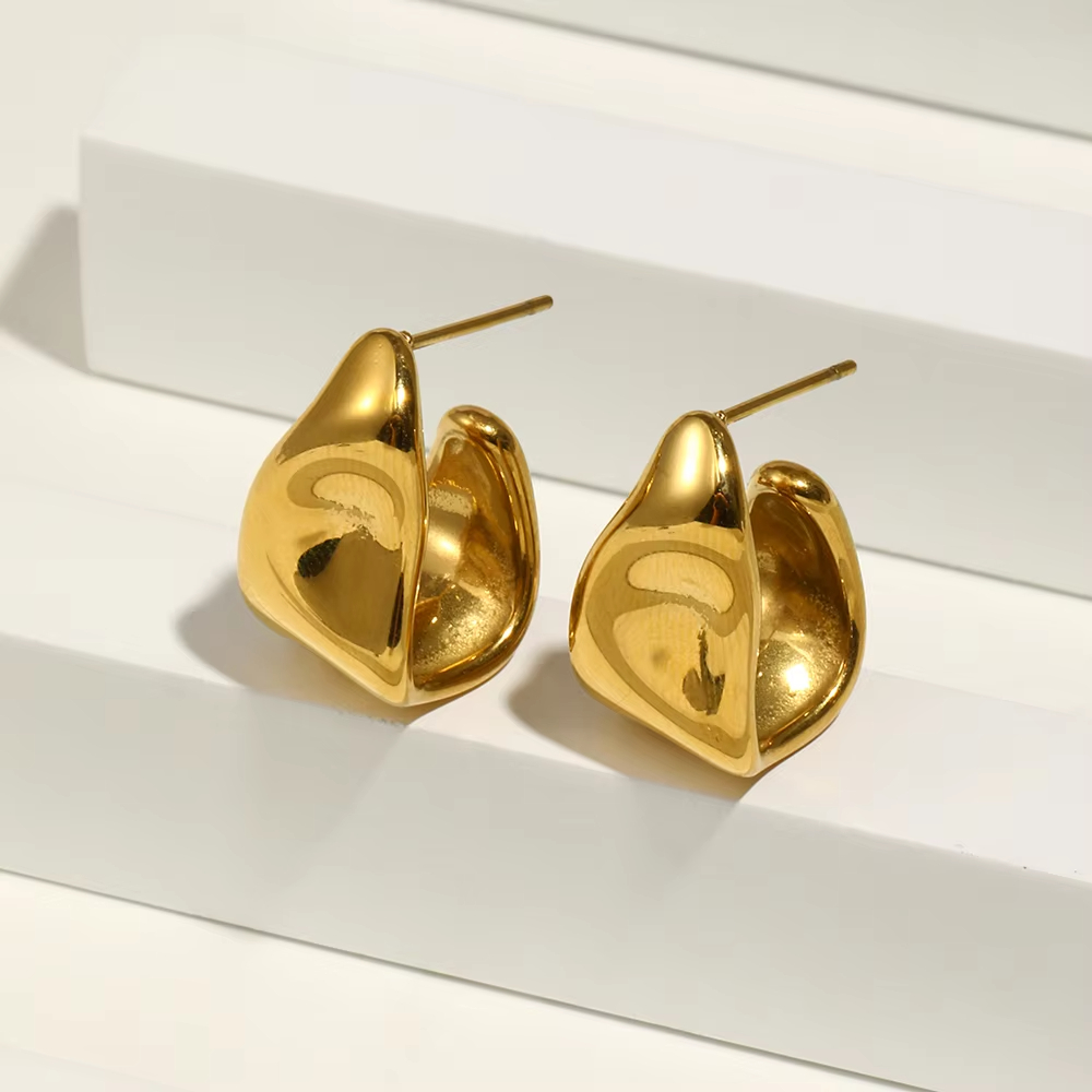 Trending Irregular 18k Gold Plated Stainless Steel Hoop Earrings Tarnish Free Jewelry Boucles D'oreilles
