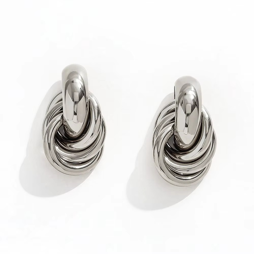 Trendy 18K Gold Plated Twisted Multi-layer Cross Stainless Steel Stud Earring for Women Unique Jewelry Design