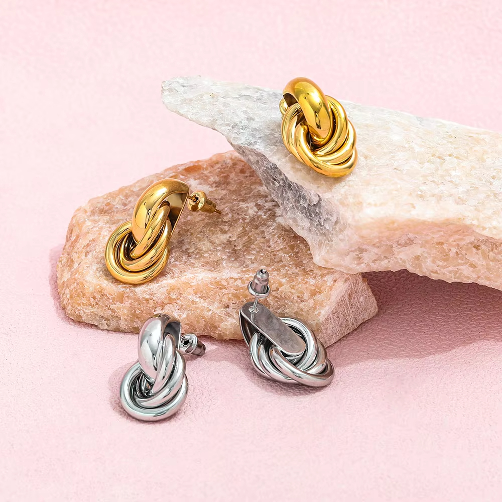 Trendy 18K Gold Plated Twisted Multi-layer Cross Stainless Steel Stud Earring for Women Unique Jewelry Design