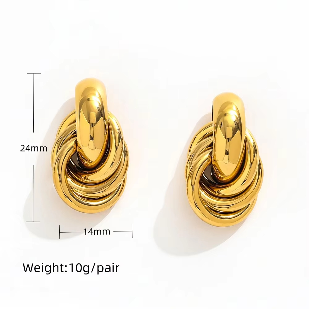 Trendy 18K Gold Plated Twisted Multi-layer Cross Stainless Steel Stud Earring for Women Unique Jewelry Design