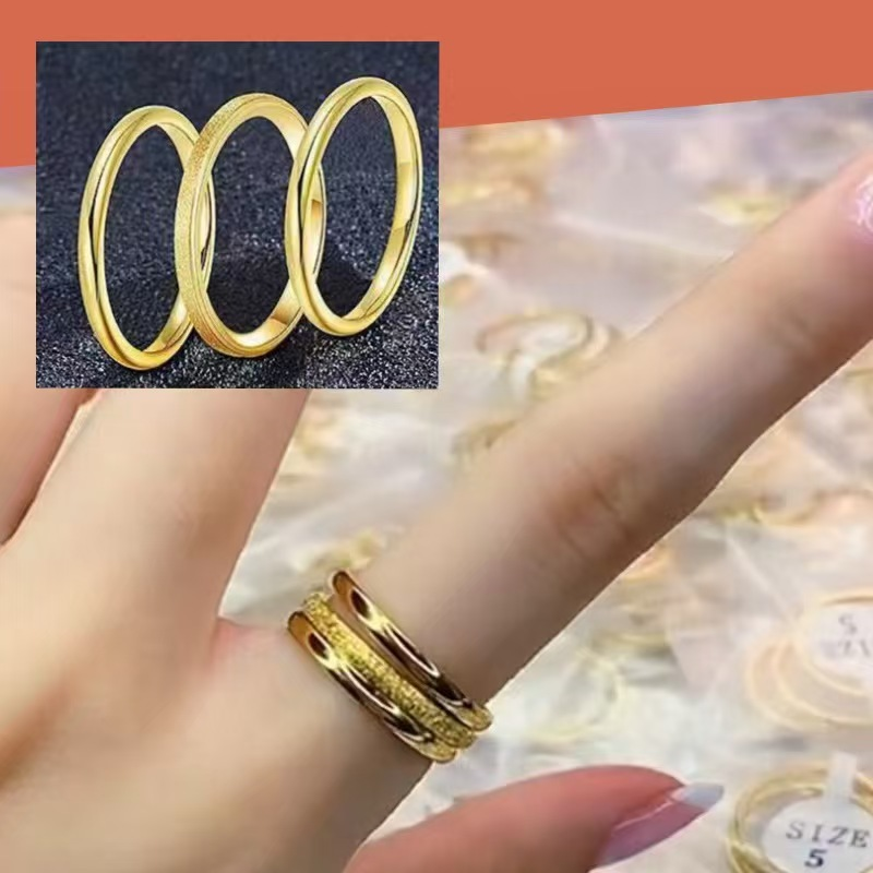 Trendy 3 Rings in One Finger Design for Women – Gold Plated Stackable Ring Set