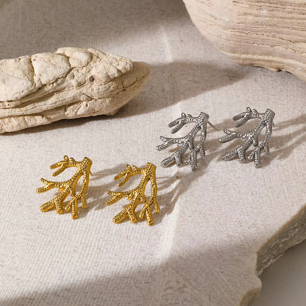 Trendy Coral Branch Shape Stainless Steel Earrings Fashion Stud Earrings