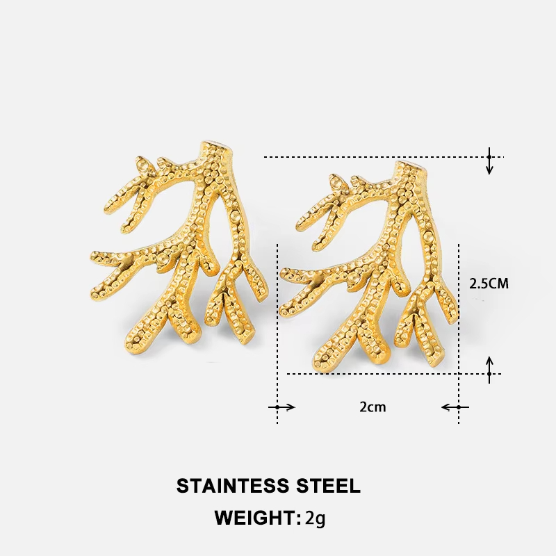 Trendy Coral Branch Shape Stainless Steel Earrings Fashion Stud Earrings