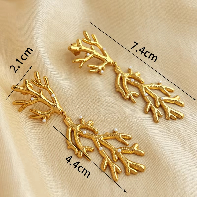 Trendy Coral Branch Shape Stainless Steel Earrings Fashion Stud Earrings