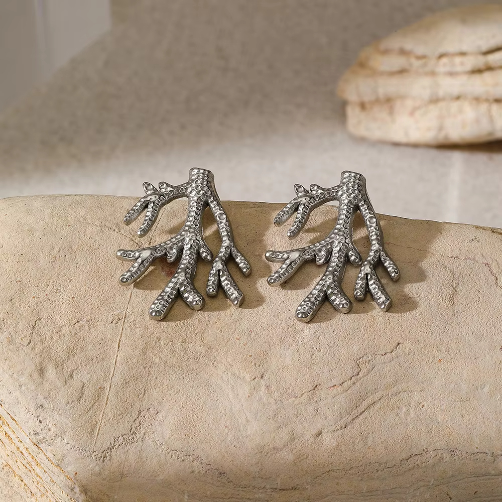 Trendy Coral Branch Shape Stainless Steel Earrings Fashion Stud Earrings