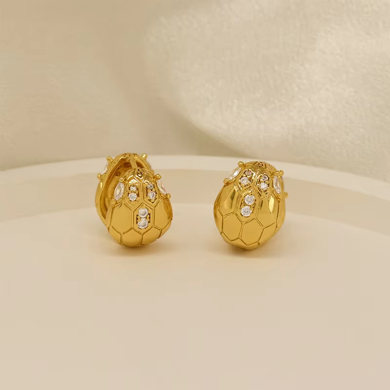 Trendy Gold Plated Cross Snake Shape Brass Jewelry Hoop Earrings With Zircon
