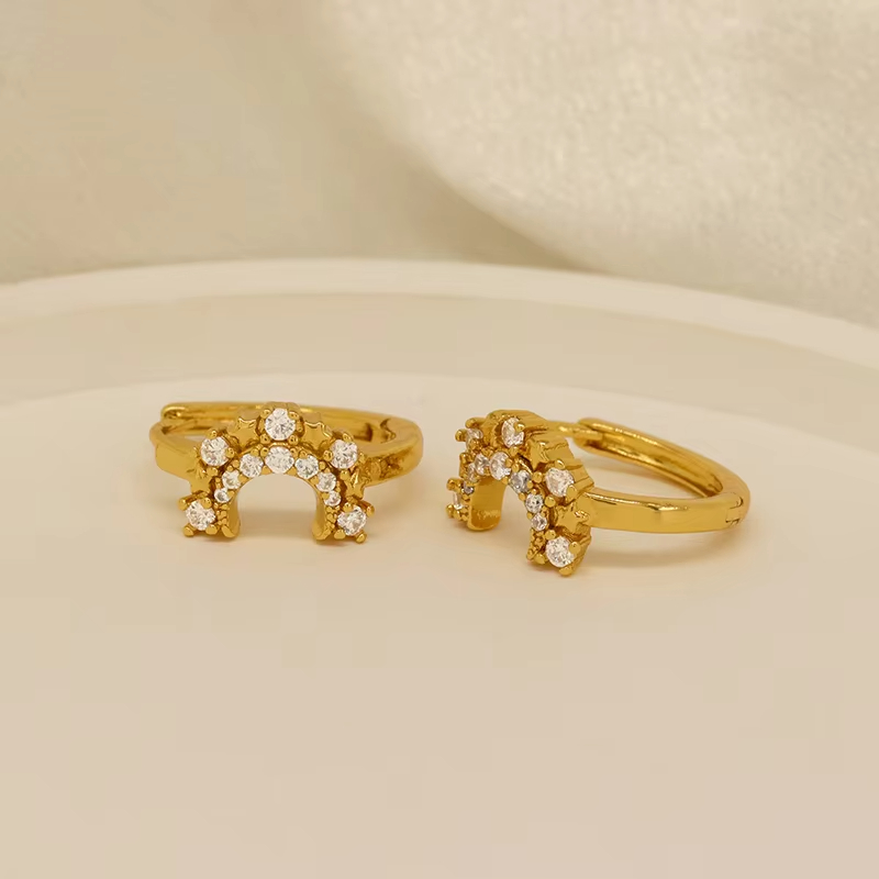Trendy Gold Plated Cross Snake Shape Brass Jewelry Hoop Earrings With Zircon