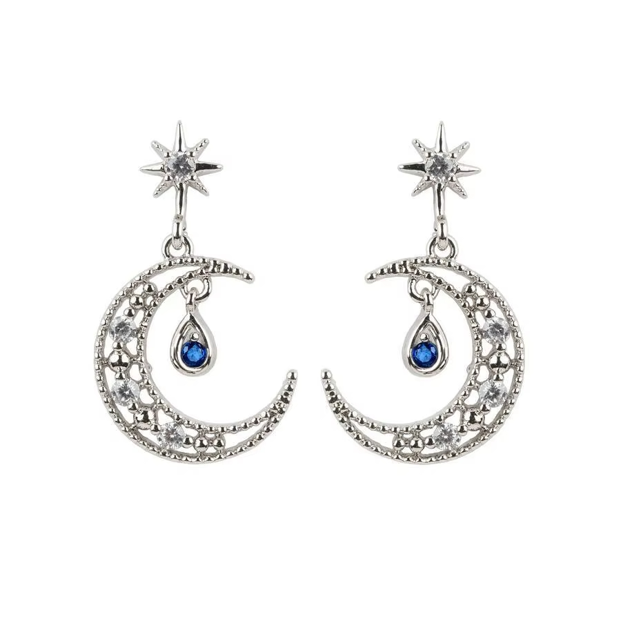 Trendy Hot Selling Latest Fashion Stud Earring Gold Plated Creative Dangle Moon Elegant Zircon Earring
