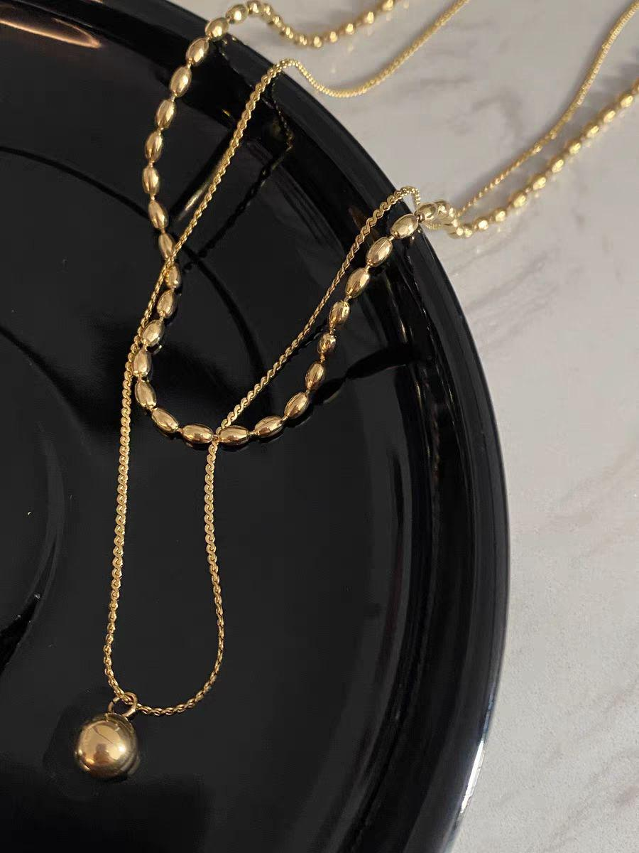 Trendy Layered Gold Necklace with Ball Pendant for Women