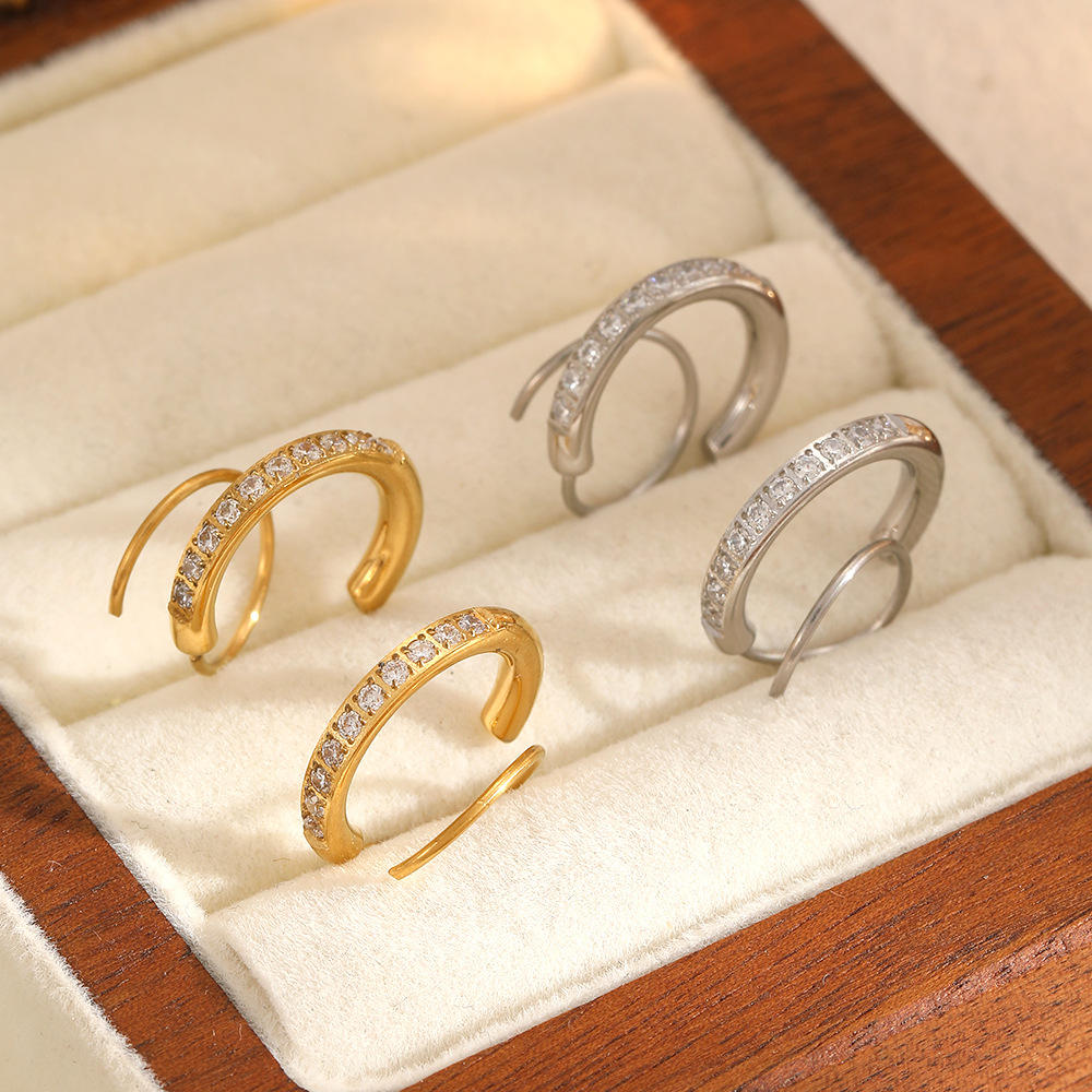 Trendy New Arrival 18K Gold Plated Earrings Stainless Steel Zircon Geometric Stud Earrings Jewelry Gift for Women