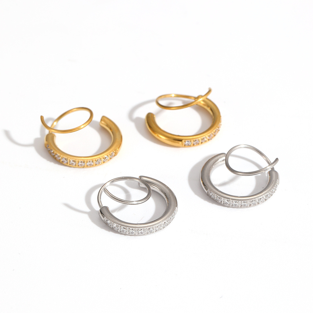 Trendy New Arrival 18K Gold Plated Earrings Stainless Steel Zircon Geometric Stud Earrings Jewelry Gift for Women