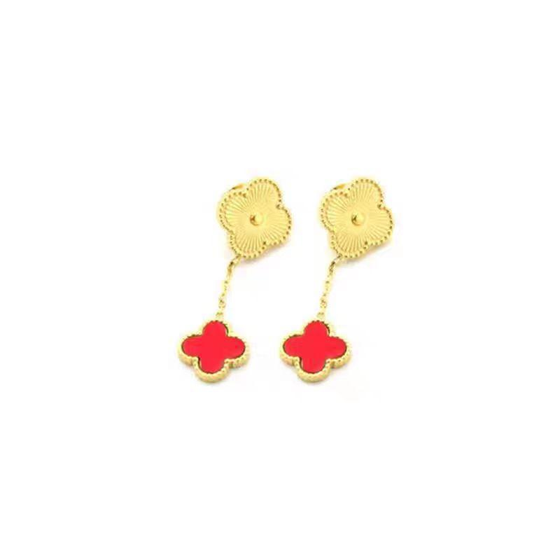 Trendy Pink Enamel Four-Leaf Clover Gold Hoop Earrings with Crystal Center for Women’s Daily and Gift Jewelry