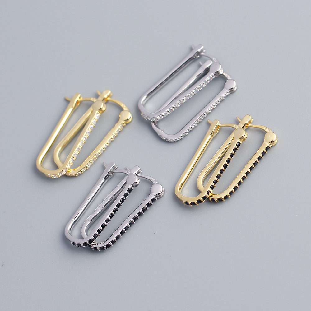 Trendy Simple Gold Zircon 925 Sterling Silver Hoop Earrings Women Allergy Prevent Party Christmas Jewelry