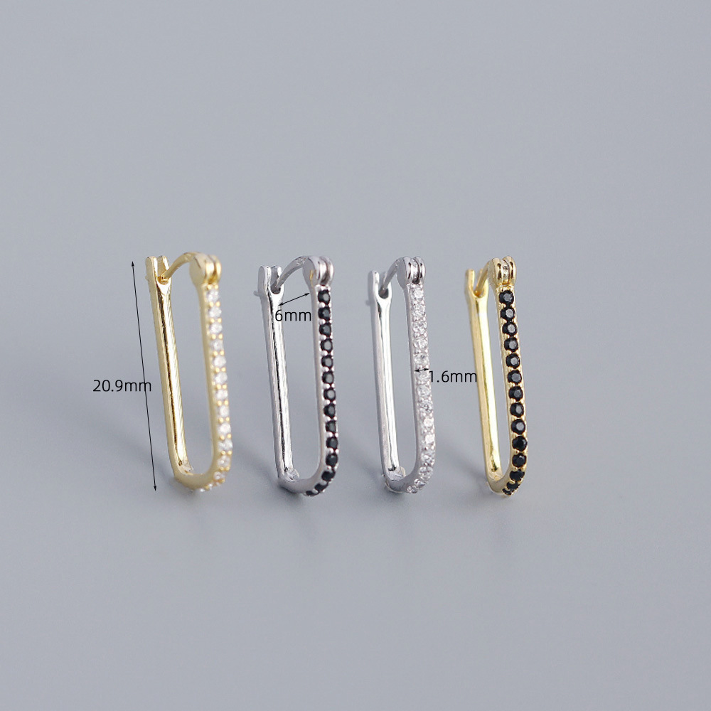 Trendy Simple Gold Zircon 925 Sterling Silver Hoop Earrings Women Allergy Prevent Party Christmas Jewelry