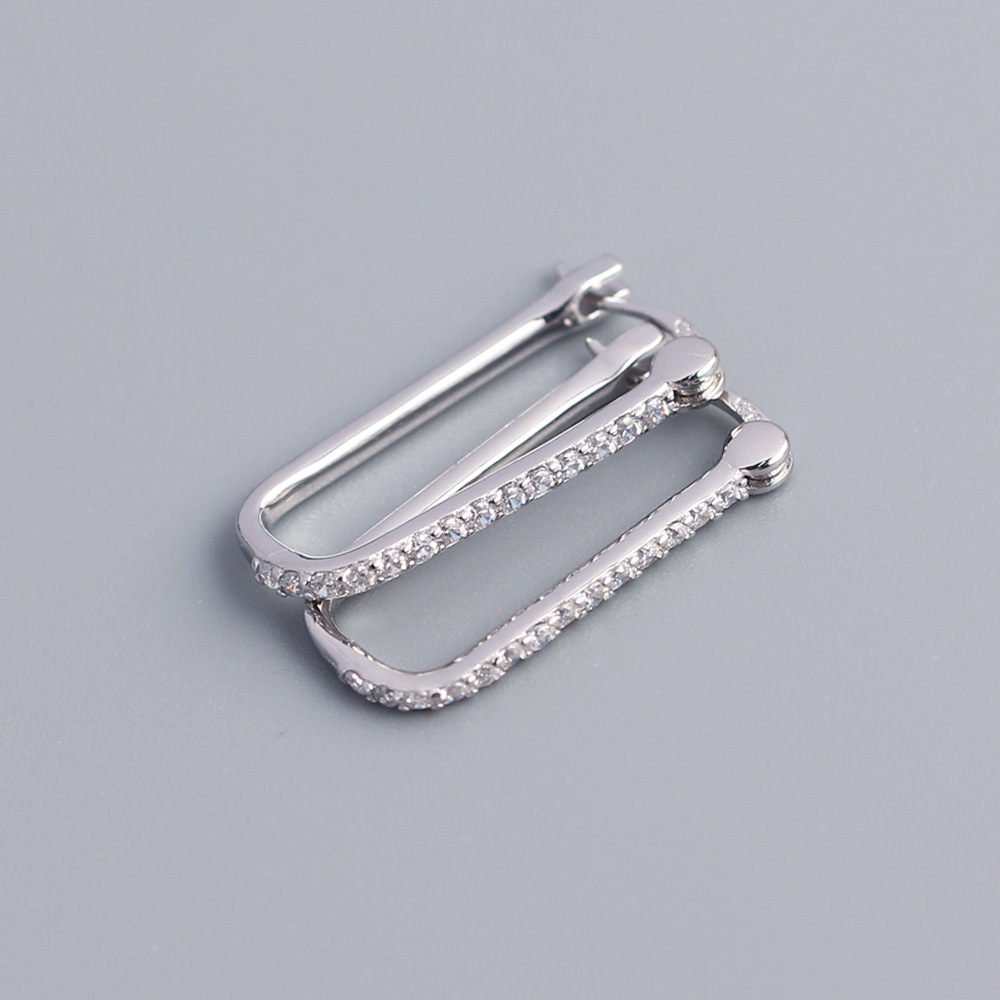 Trendy Simple Gold Zircon 925 Sterling Silver Hoop Earrings Women Allergy Prevent Party Christmas Jewelry