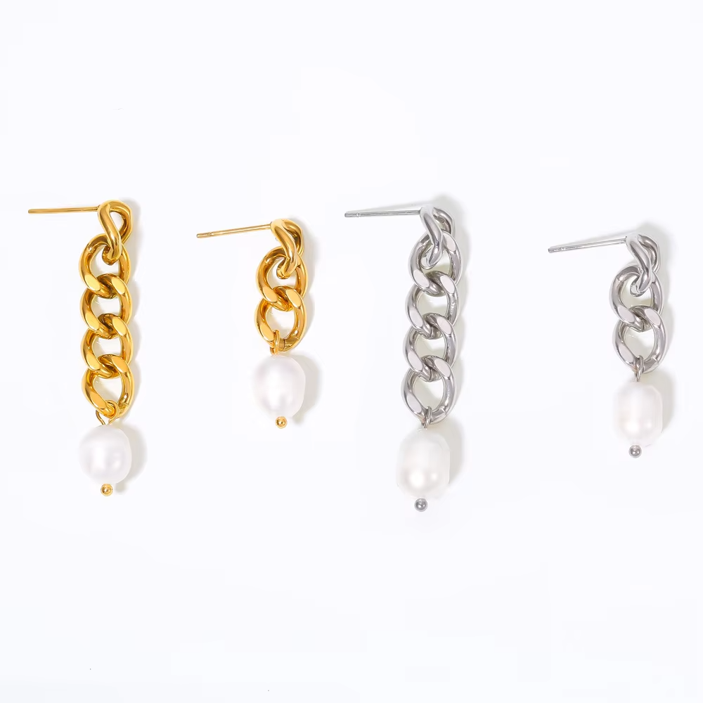 Trendy Stainless Steel Earrings Geometric Stud Earrings Freshwater Pearl Fashion Earrings for Women Elegant Floral Statement Jewelry