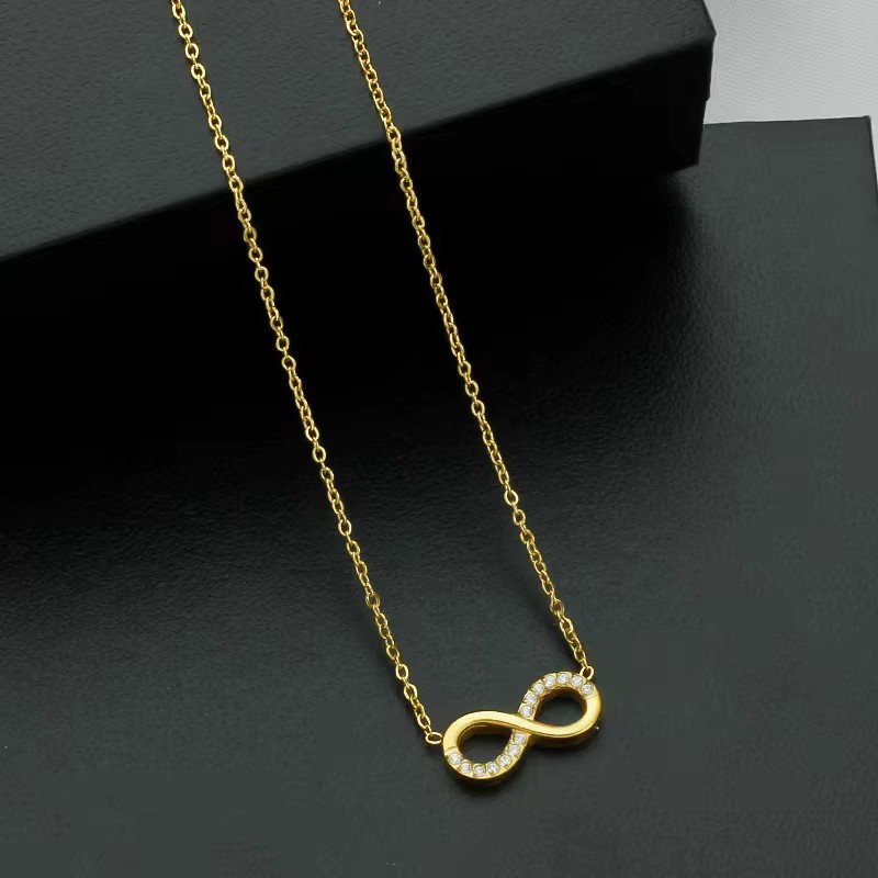 Trendy Women's 18K Gold Stainless Steel Infinity Pendant Necklace Waterproof with Zircon Love Heart for Parties Engagements