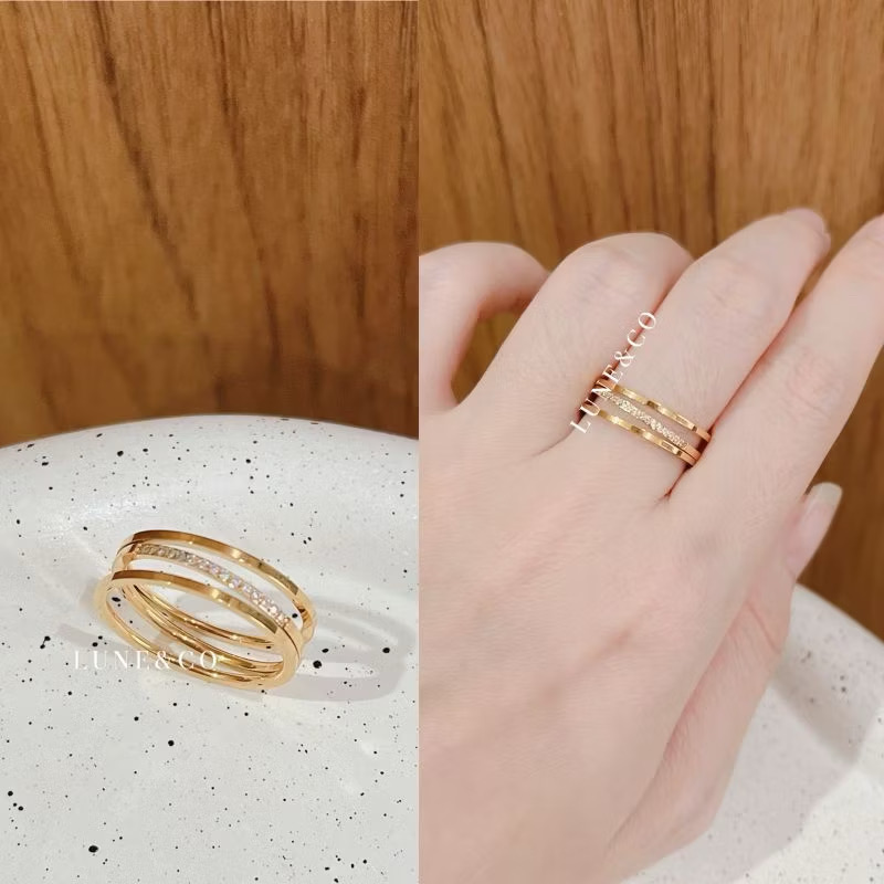 Triple Layer 18K Gold Plated CZ Band Ring – Elegant Finger Symbolism Jewelry