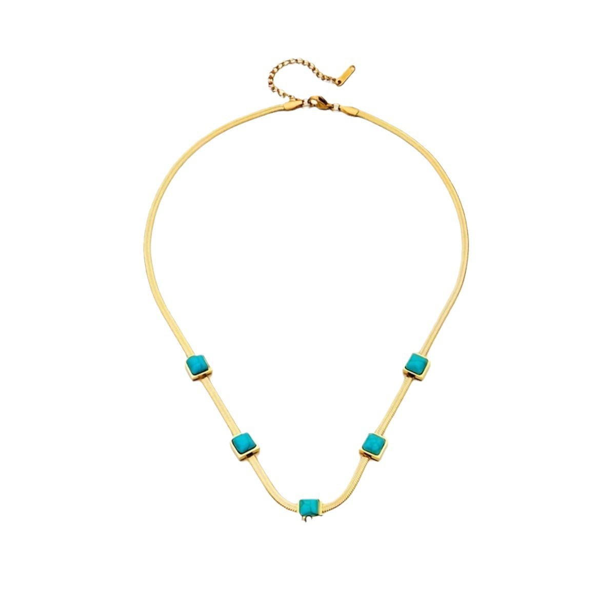 Turquoise Square Inlay Titanium Steel Choker Necklace – Retro Chic Statement Jewelry for Women