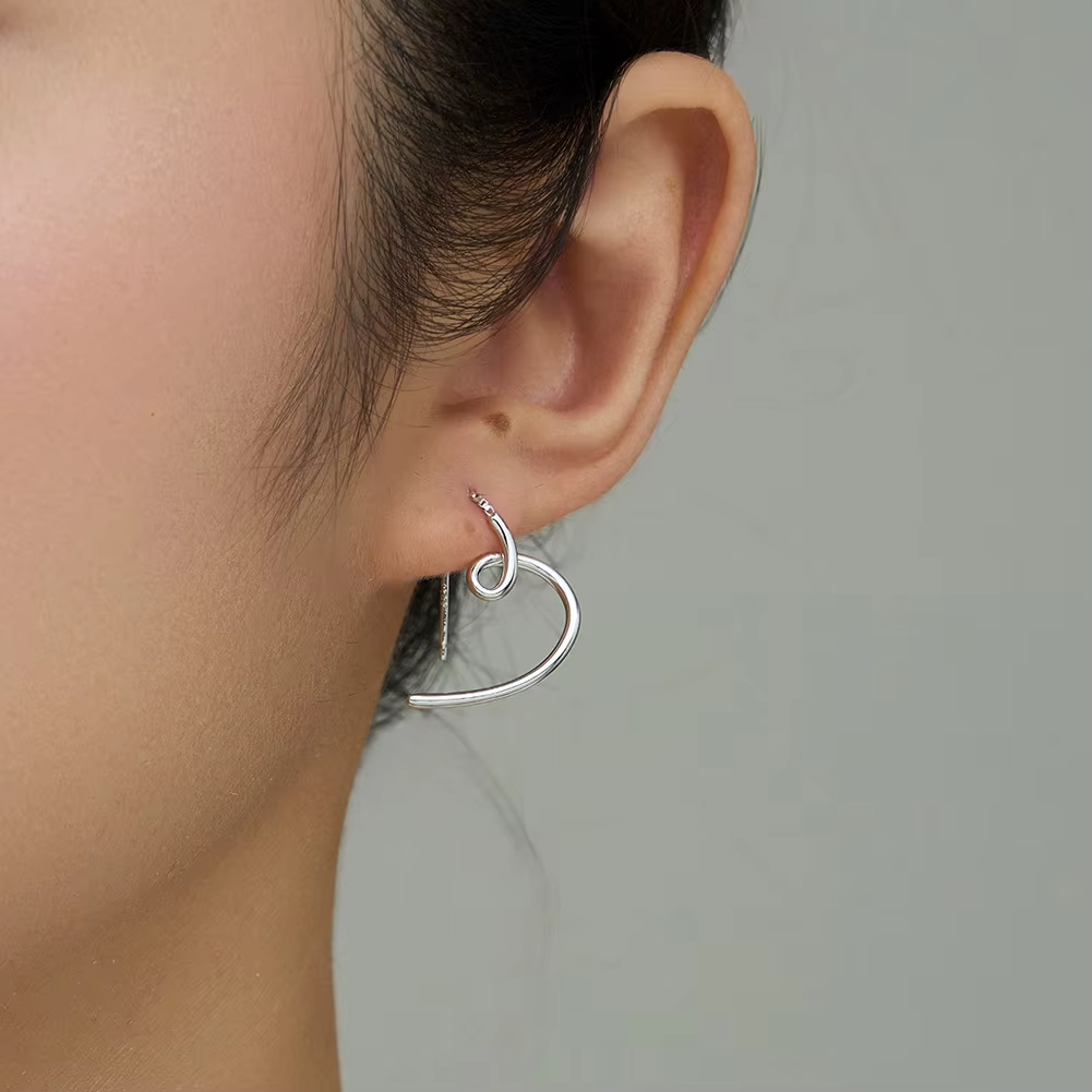 Twisted Geometry Line Design 925 Sterling Silver Drop Earrings Sparkle French Women Jewelry Earrings