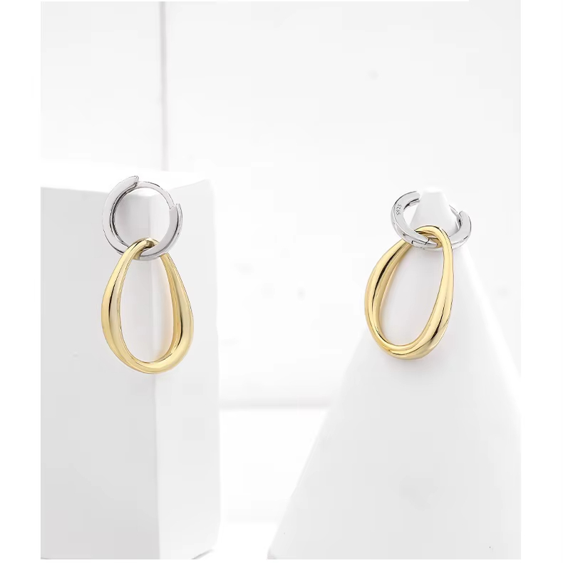 Two-Tone Loop Drop Earrings – Diamond-Inspired Design at an Affordable Price