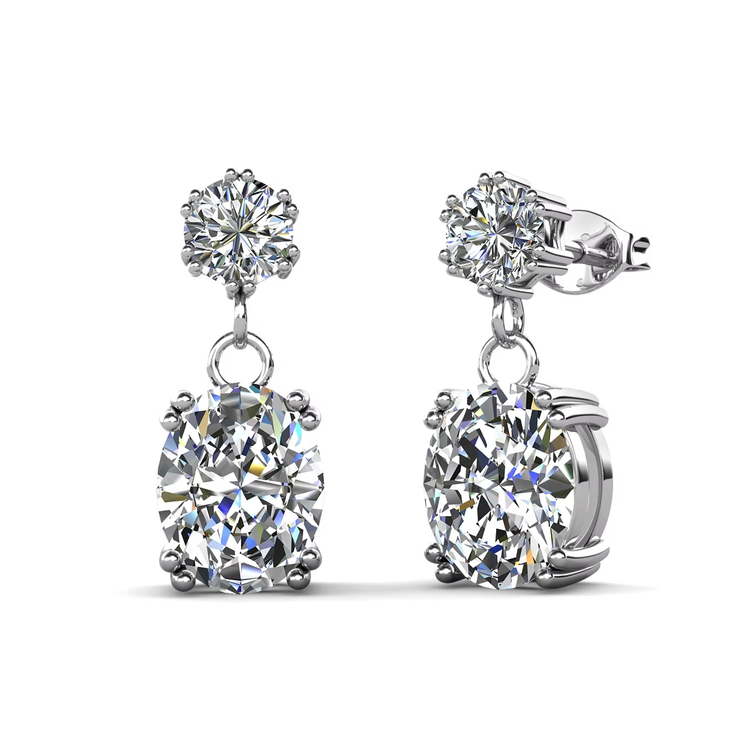Two Stone Dangle Drop Oval Cut Earrings Embellished with Swarovski Crystals Wedding Bridal 18K Gold Plated Jewelry