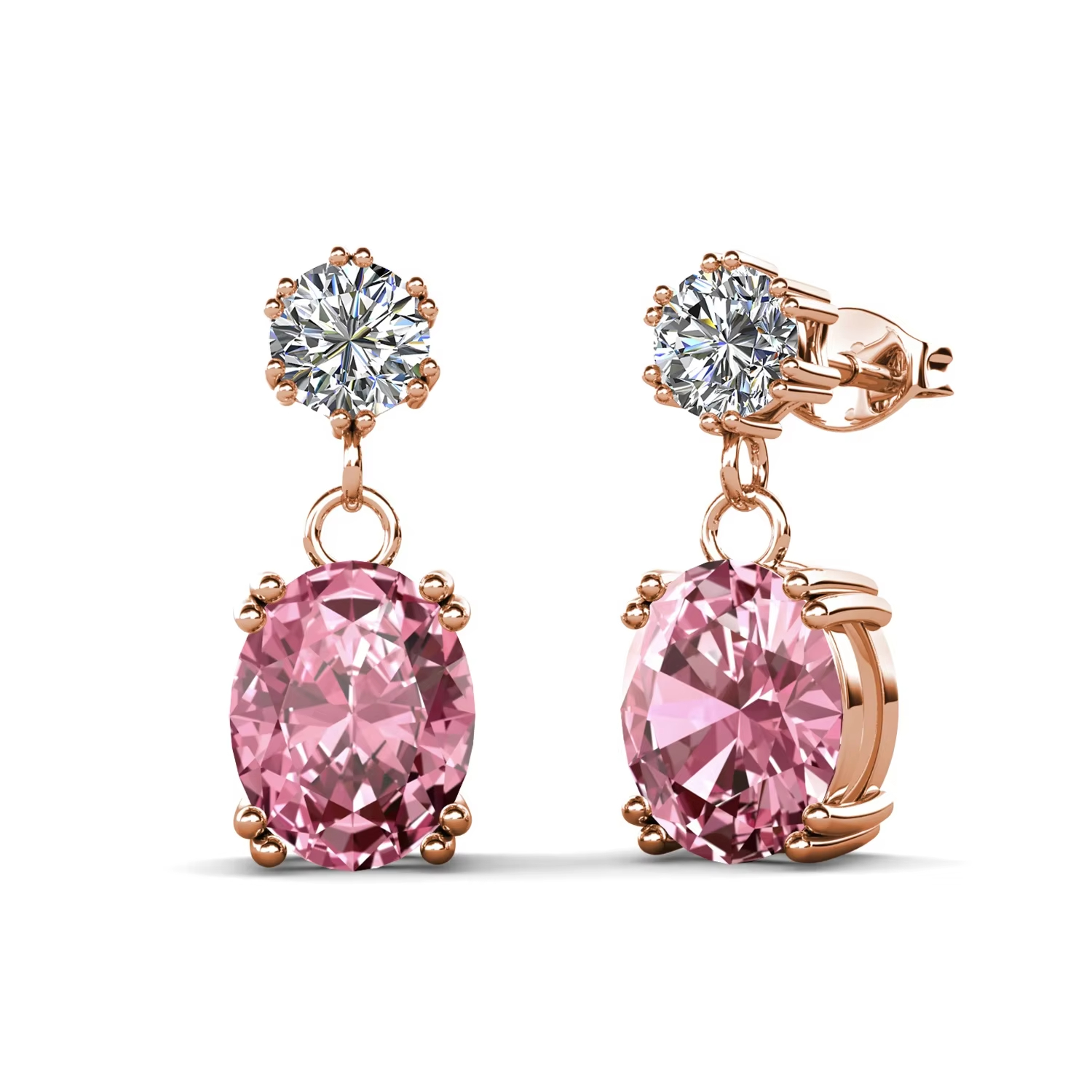 Two Stone Dangle Drop Oval Cut Earrings Embellished with Swarovski Crystals Wedding Bridal 18K Gold Plated Jewelry
