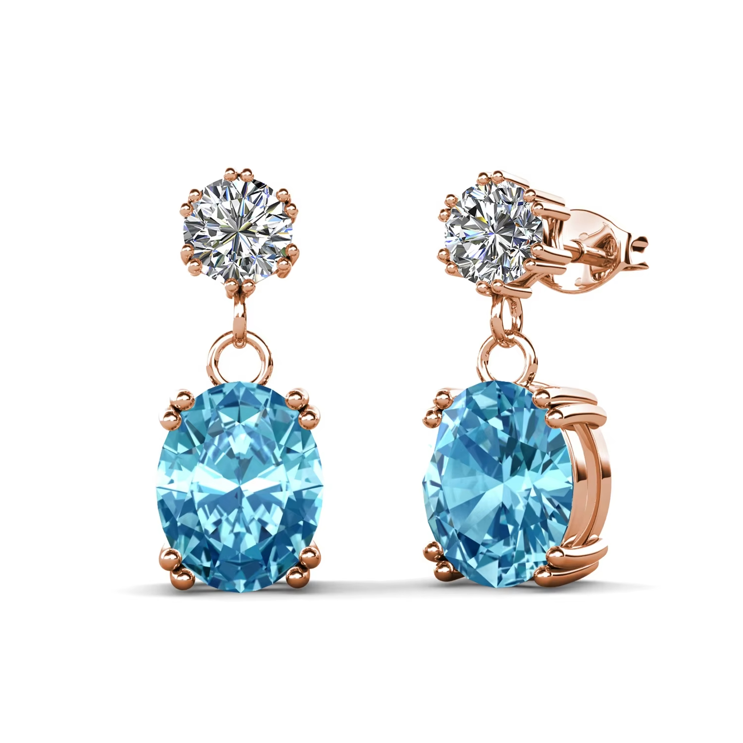 Two Stone Dangle Drop Oval Cut Earrings Embellished with Swarovski Crystals Wedding Bridal 18K Gold Plated Jewelry