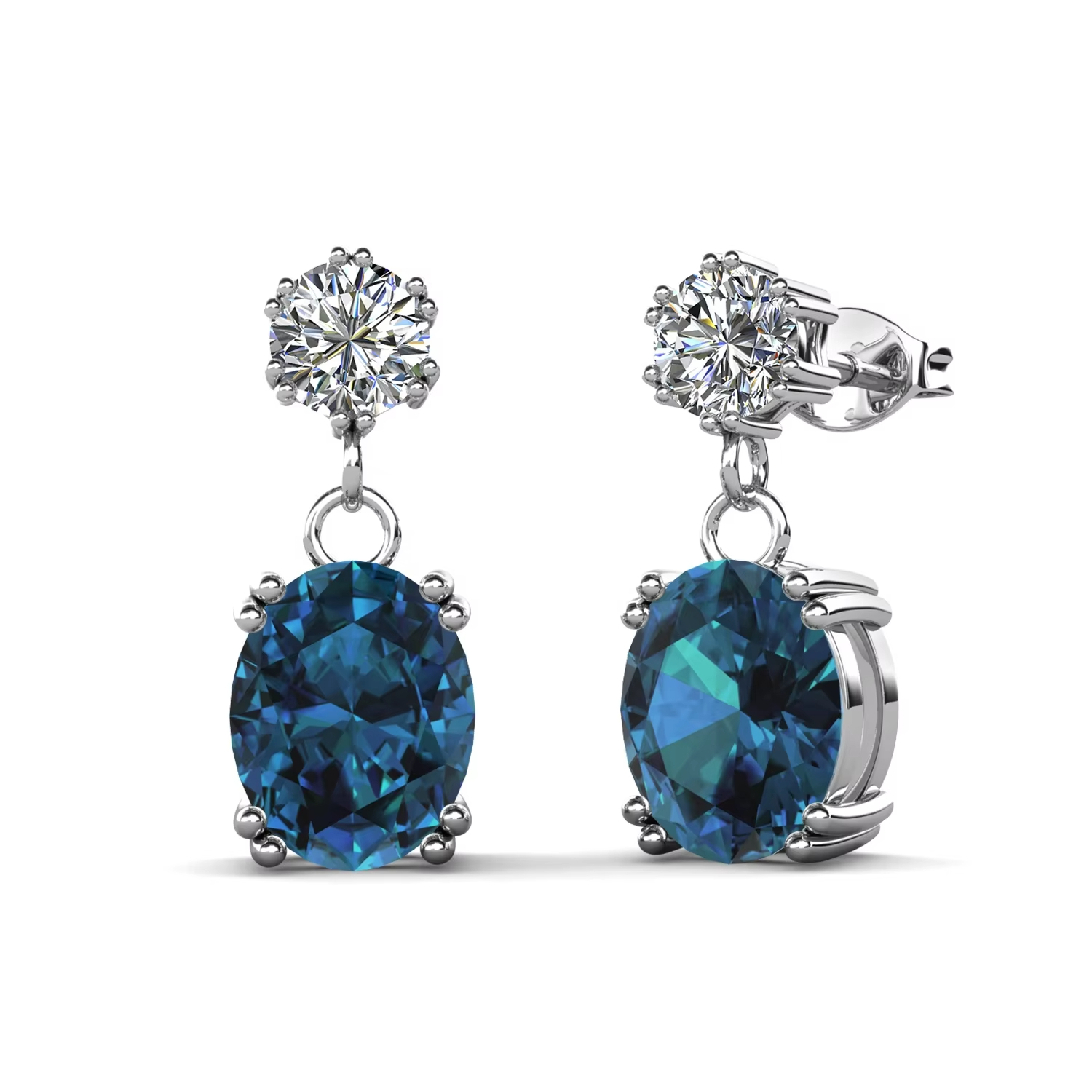 Two Stone Dangle Drop Oval Cut Earrings Embellished with Swarovski Crystals Wedding Bridal 18K Gold Plated Jewelry
