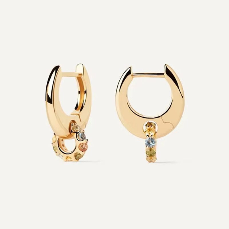 Undefined Personality Colorful Zirconia Double-Ring Sunlight Versatile Earrings Playful Unique Fine Jewelry