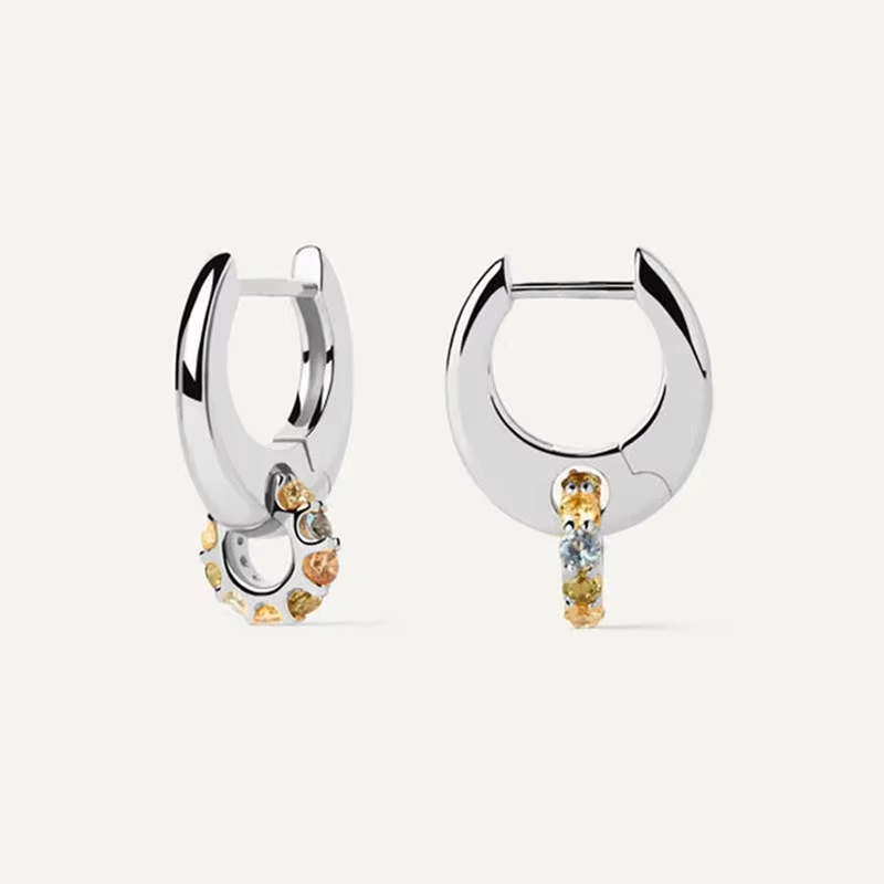 Undefined Personality Colorful Zirconia Double-Ring Sunlight Versatile Earrings Playful Unique Fine Jewelry