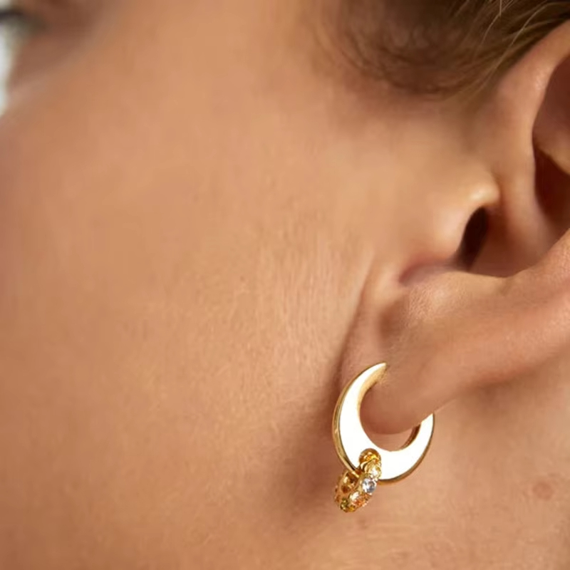 Undefined Personality Colorful Zirconia Double-Ring Sunlight Versatile Earrings Playful Unique Fine Jewelry