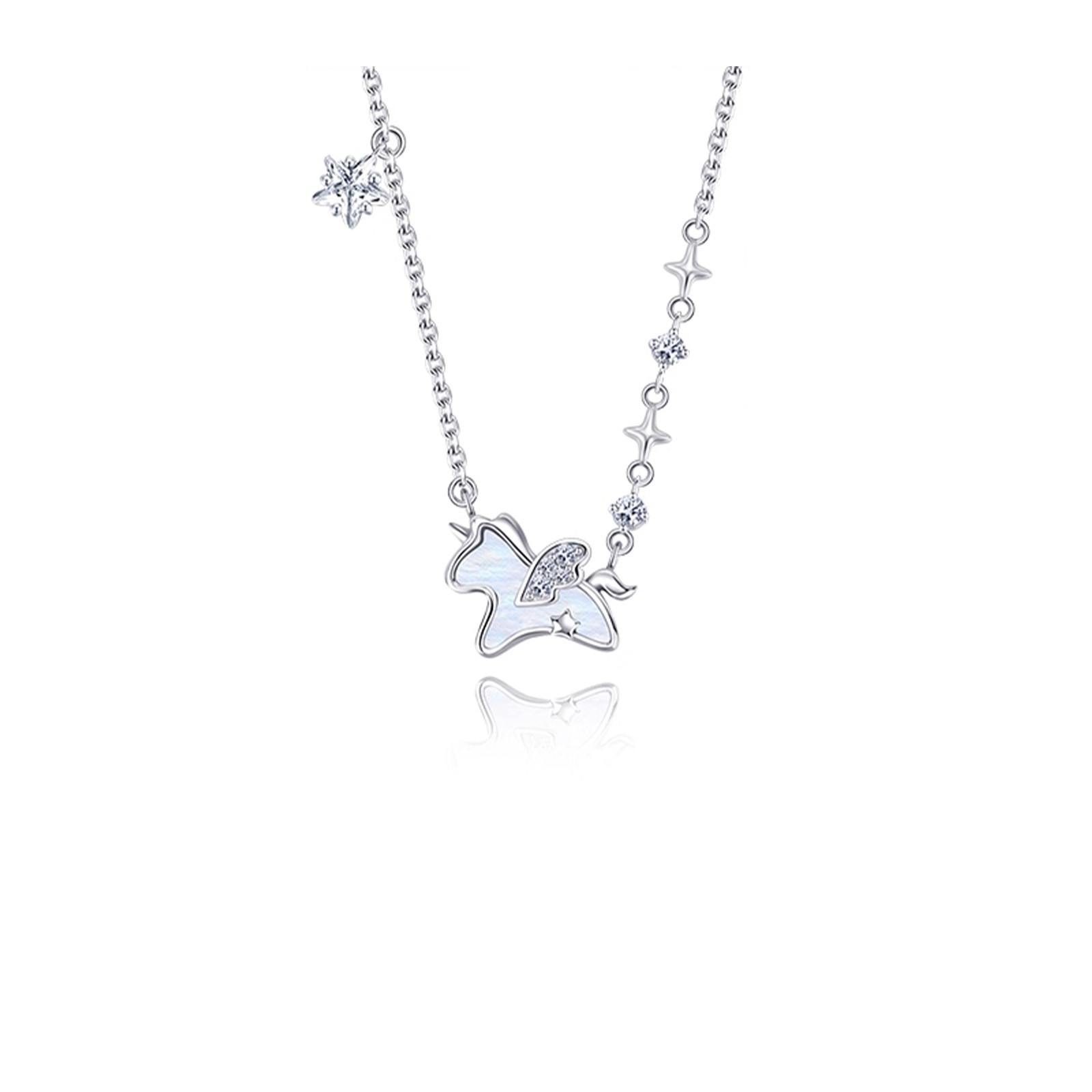 Unicorn Shell Pendant Necklace for Women – Elegant Star Chain Clavicle Necklace Fantasy Jewelry Gift