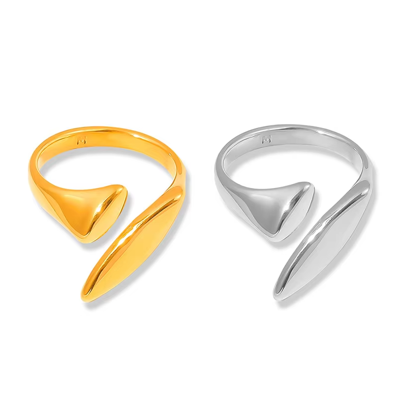 Unique Geometric Open Rings in Waterproof Stainless Steel with 18K Gold and Silver Plating