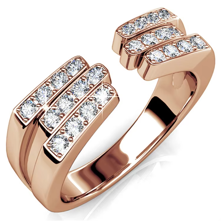 Unique Rose Gold Plated Crystals Ring for Women & Men – Engagement, Wedding, and Bridal Couple Set