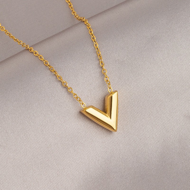 Minimalist Titanium Steel V Pendant Necklace