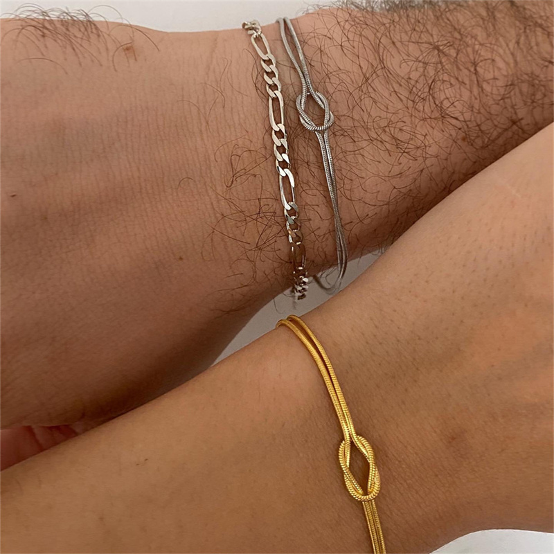 Valentine Gift Infinity Love Knot Bracelet Set Handmade Gold Plated Stainless Steel Snake Chain Love Knot Couple Bracelet