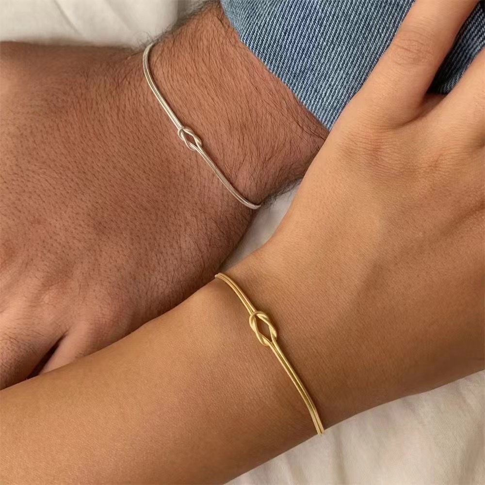 Valentine's Gift Unisex Love Knot Couple Bracelet Snake Chain Knot Necklace Bracelet for Couple