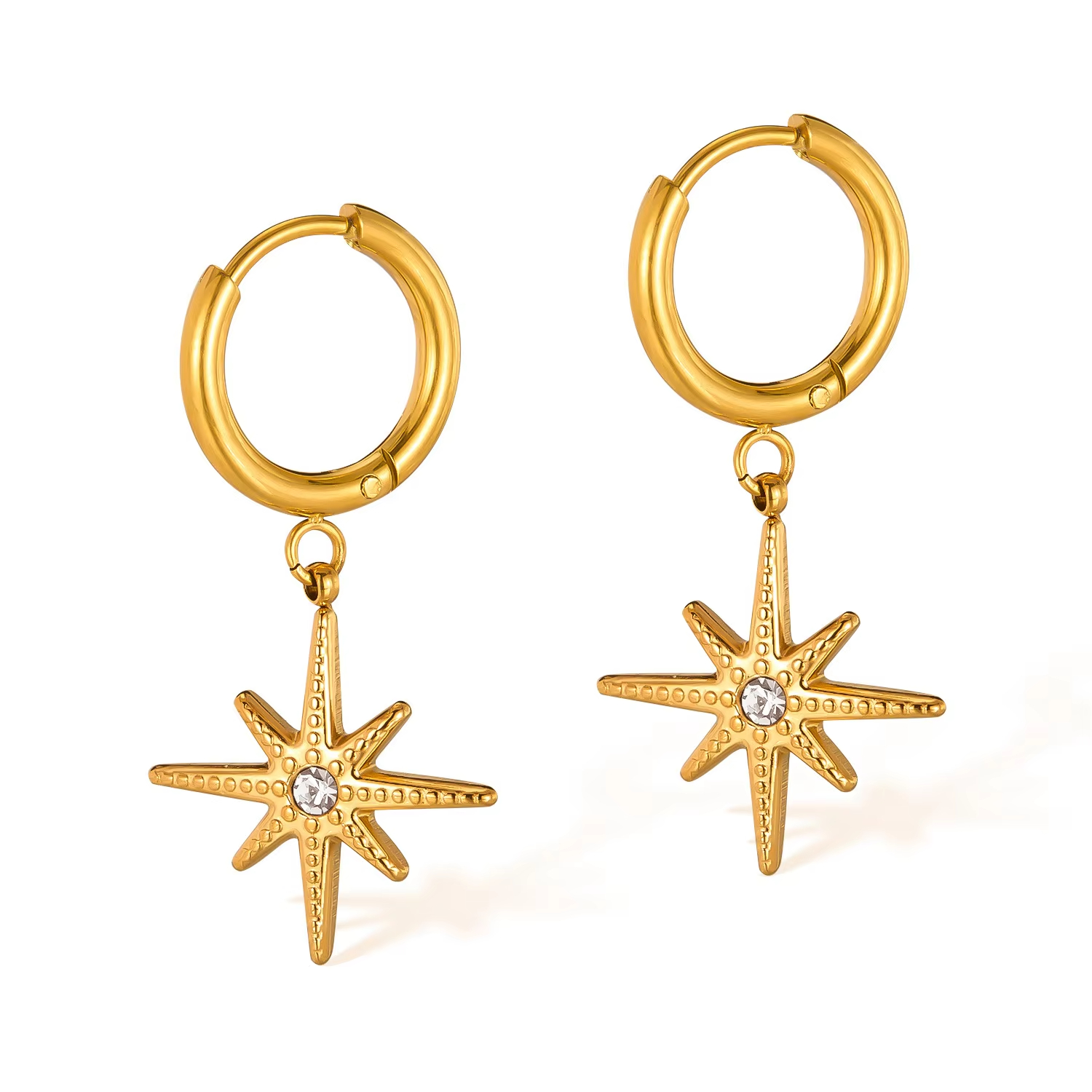 Valiana Classic Minimalist Eight Pointed Star Charm Earrings 18K Gold Plated Waterproof Zircon Women's