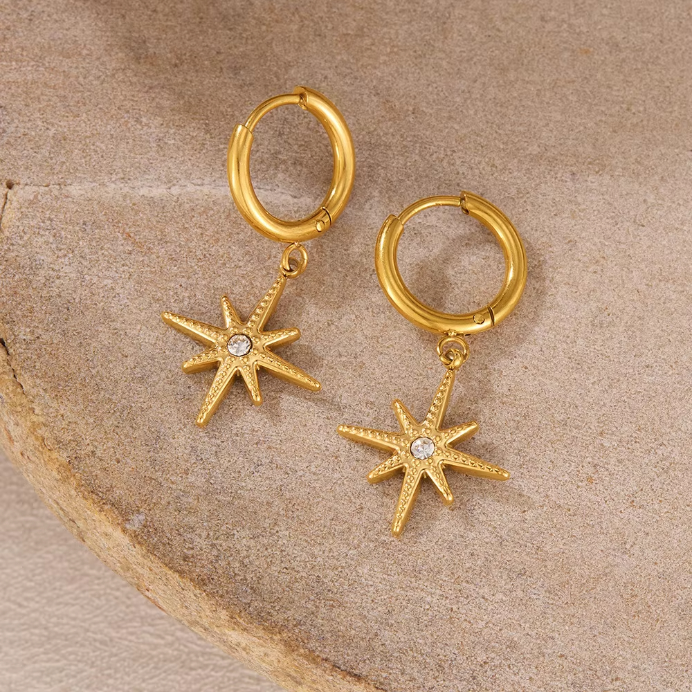 Valiana Classic Minimalist Eight Pointed Star Charm Earrings 18K Gold Plated Waterproof Zircon Women's