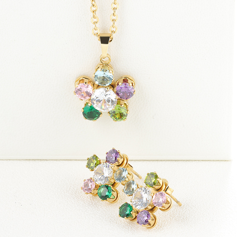 Versatile Multicolor stainless steel jewelry sets with Gold Tone Floral Crystal Necklace and Fashion Earrings