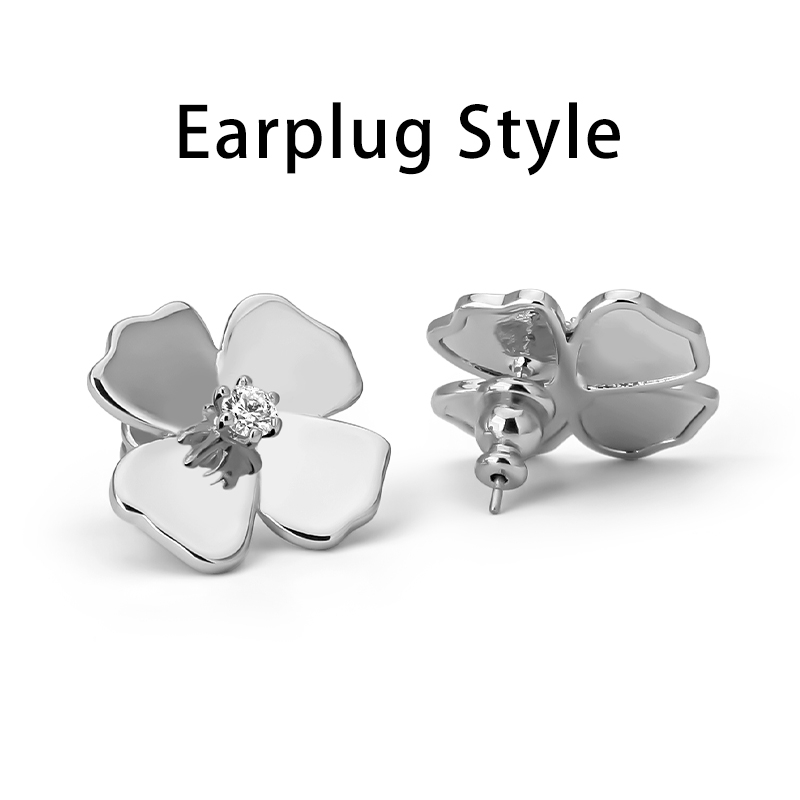 Vintage 18K Gold Plated Brass Flower Stud Earrings with Zircon for Women