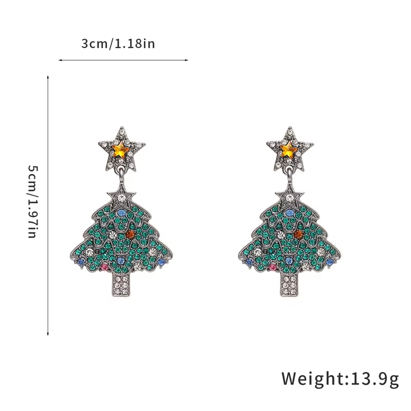 Vintage European-American Style Plant Design Christmas Tree Drop Earrings Colorful