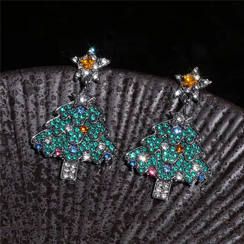 Vintage European-American Style Plant Design Christmas Tree Drop Earrings Colorful
